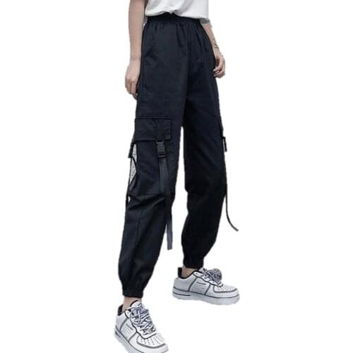 TENTEN Gothic Pants Streetwear Cargo Pants Women Casual Joggers Black High Waist Loose Female Trousers Korean Style Ladies Pants