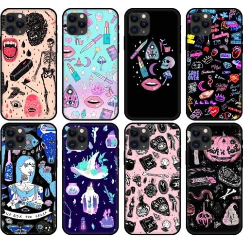 Black tpu case for iphone 5 5s se 6 6s 7 8 plus x 10 cover for iphone XR XS 11 pro MAX case Girly Pastel Witch Goth