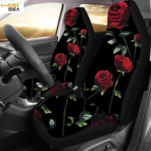 HUGSIDEA 2Pcs Red Roses Print Car Front Place Protect Cover Washable Auto Seat Sheet Sunflower Dust/dirty proof SUV Seat Case