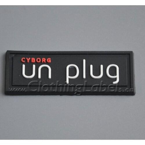 Custom PVC labels for clothing, bags, shoes, embossed logo, groove line for sew in fabric, low MOQ, high quality