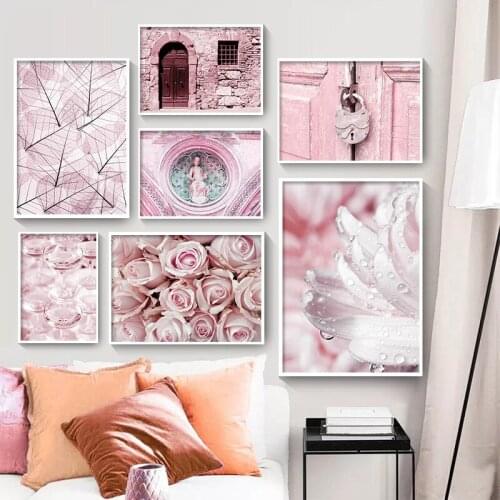 Pink Flower Botanical Leaf Architecture Canvas Painting Posters And Prints Art Building Landscape Wall Picture Room Home Decor