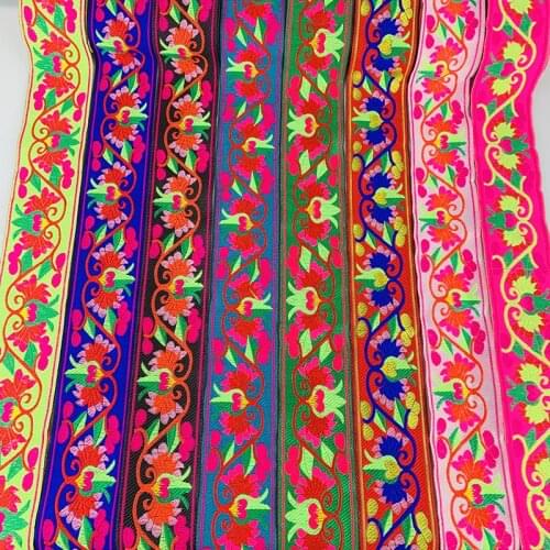 7 Yards 50mm Vintage Ethnic Embroidery Lace Ribbon Woven Jacquard Lace Trim Flower Pattern Ribbon DIY Clothes Accessories Fabric