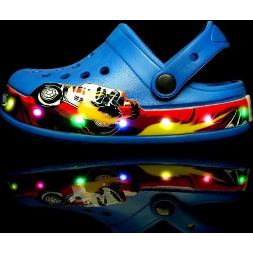 New Fashion Boys Summer Slippers Kids Hole Sandals LED Light Shoes Children Cave Shoes 2021 New Style Beach Shoe Slippers SO036