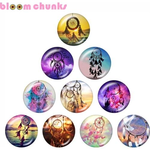 Dreamcatcher Dream catcher feather 12mm/18mm/20mm/25mm Round photo glass cabochon demo flat back Making findings A2657