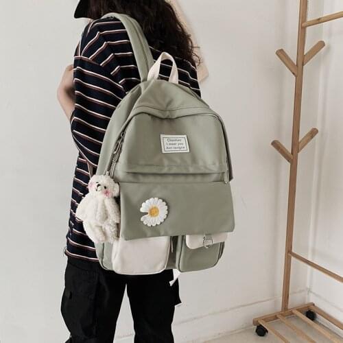 College Student Ladies Cute Backpack Women Flower Female Harajuku School Bags Book Kawaii Backpack Nylon Girl Trendy Bag Fashion