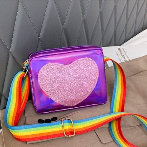 Rainbow Love Little Girls Mini Coin Purse Lovely Childrens Small Square Shoulder Bags PU Leather Baby Boys Kids Crossbody Bag