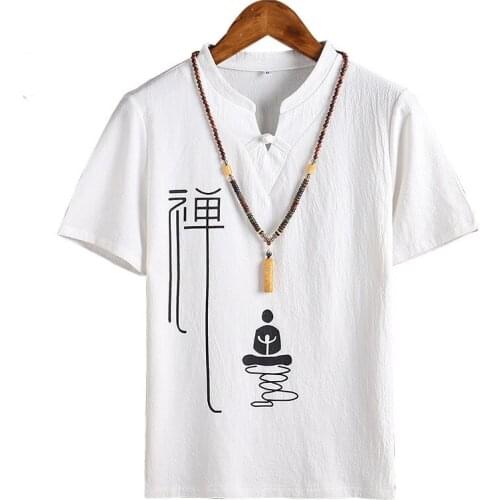 Summer Men Cotton Linen Blouse Short Sleeve T Shirt Chinese Traditional Clothes Male Hanfu Tang Suit Streetwear Tees Tops 12214