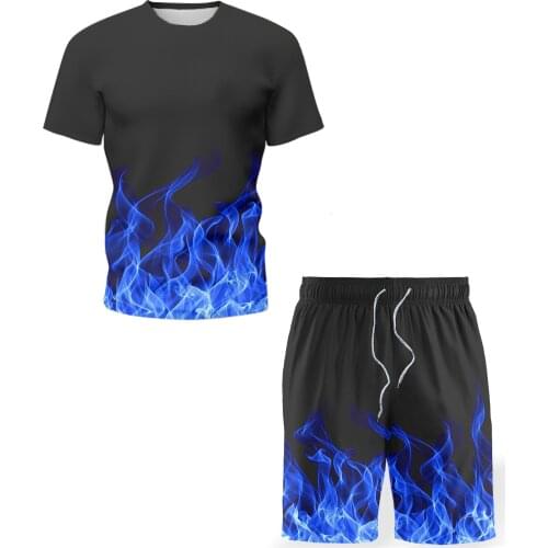 Mens Sets Flame Fire 3D Print T-Shirts Beach Board Shorts Fashion Swimwear Kids Boys Streetwear Casual Tees Tops Suits Clothing