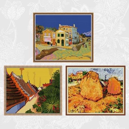 Van Gogh Series-Houses, Streets, Haystacks Printed Cross-stitch DIY Handwork Embroidery Sets Cross Stitch Kits Needlework