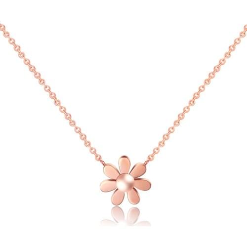 18KGP Rose Gold Color Titanium Steel Daisy Pendant Necklace Women Fashion 316L Stainiless Jewelry (GN220)