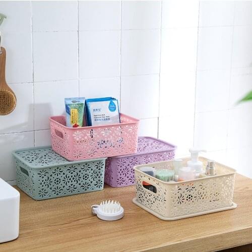 Plastic Hollow Storage Basket Home Kitchen Bathroom Desktop Sundries Childrens Toys Finishing With Lid Storage Basket