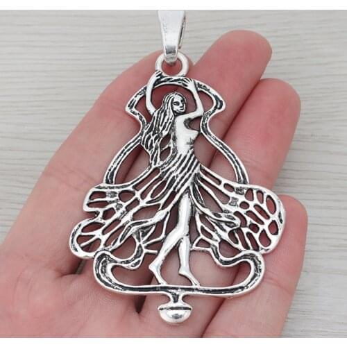 3pcs/lot Tibetan Silver Large Goddess Fairy Charms Pendants for Necklace Jewelry Making Findings 72x53mm