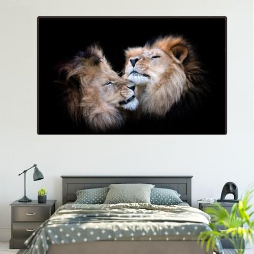 Poster Canvas Painting Modern Animal Black White Male and Female Lions Wall Art Pictures for Living Room Bedroom Home Decoration