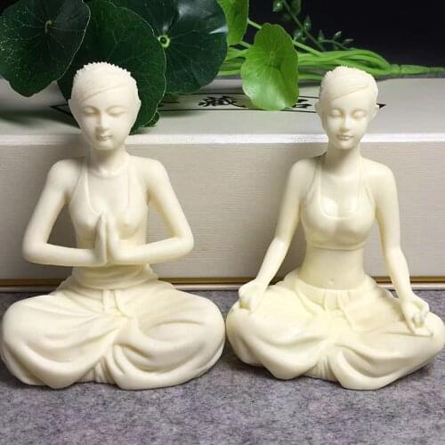 Wood Carving Handicrafts Practicing Yoga Girl Heal Character Beauty Statue Yoga Studio Desktop Paperweight Aesthetic Home Decor