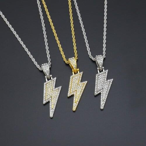 Luxury Shine Full Zircon Lightning Necklace Chain for Boy Girl Hip Hop Chain Party Biker Unisex Pendant Necklace Hip Hop Jewelry