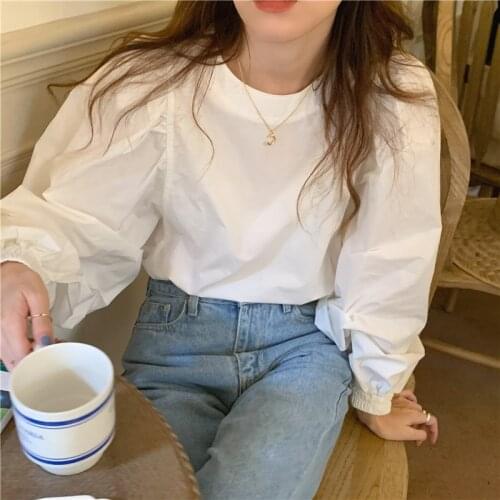 Make firm offers han edition of French very simple pure color chic long sleeve shirt color spot