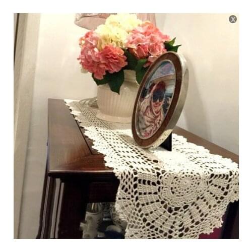 Hand-made cotton thread crocheted tablecloth hollow woven table runner decoration hotel restaurant retro style decoration