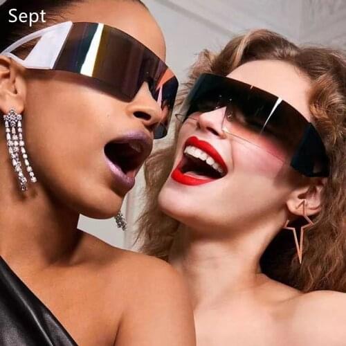 Oversized Sunglasses Women Fashion Sun Glasses Goggles Frameless One Piece Arc Eyeglasses Vintage Glasses Men Square Sunglasses