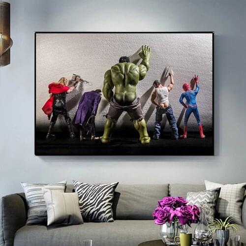Superhero Funny Pee Canvas Print Painting Avengers Marvel Poster Prints Hulk Spiderman Home Decoration Kids Gift Room Decor