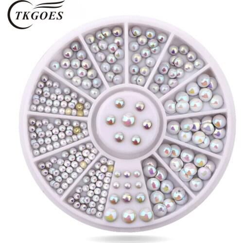 TKGOES Nail Art Decoration Half Pearl 3d Nail Art Rhinestones Round Crystal Beads Wheel 14 Options Manicure Nail Art Decorations