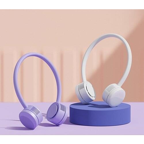 Qualitell USB Hanging Neck Fan Sports Fan Adjustment Three Gears Wind Speed Air Cooler 1800mAh Battery Life for Outdoors Travel