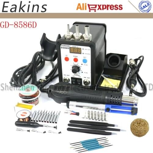 High Quality Gordak 8586D2 In 1 ESD Soldering Station SMD Rework Soldering Station Hot Air Gun Welding Tool Set Kit 220V EU