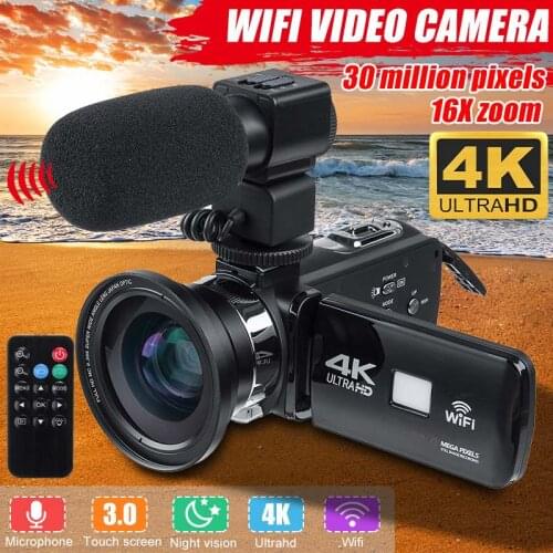 WIFI 30MP 4K HD Camcorder Professional vlog Video Camera Night Vision Touch Screen 18X Digital Zoom Camera With Microphone Lens