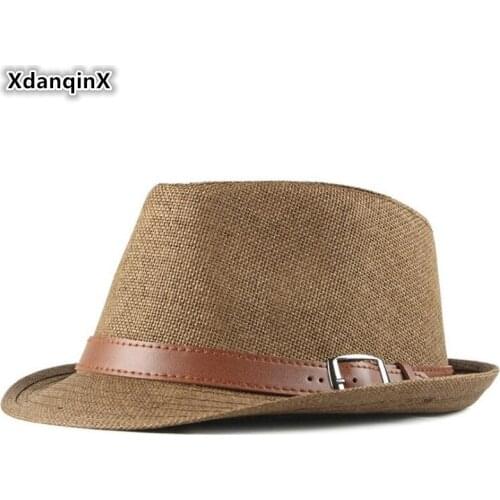 XdanqinX Summer Womens Straw Hat Retro Gentleman Jazz Hat Mens British Fashion Fedoras Hip-hop Sunscreen Breathable Beach Hats