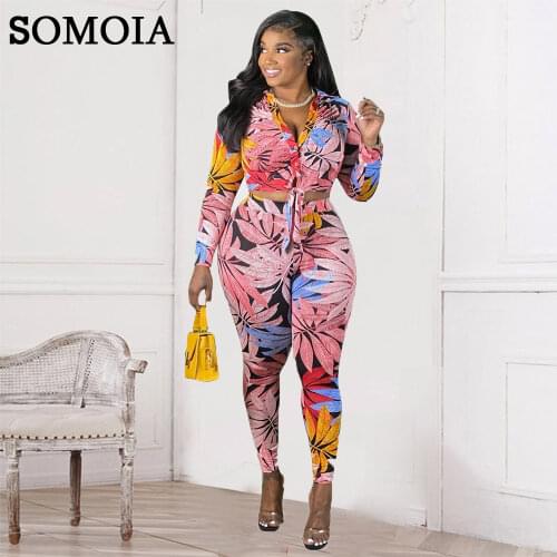 Plus Size Women Clothing Floral Print Two Piece Set Lace Up Shirt V Neck Buttons Tops and Pants Matching Suit Wholesale Items