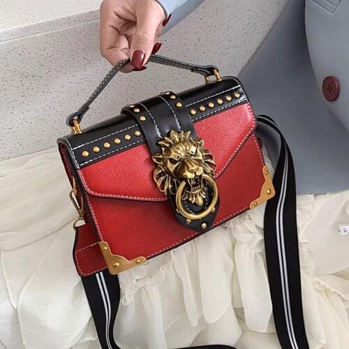 Female Fashion Handbags Luxury Girls Crossbody Bags Totes Woman Metal Lion Head Brand Shoulder Purse Mini Square Messenger Bag