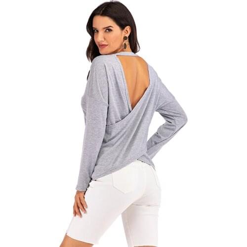 Womens Deep V-Neck Sexy Long Sleeve Workout Shirts-Plain Long Sleeve Tshirt for Women Yoga Sports T-Shirt Activewear