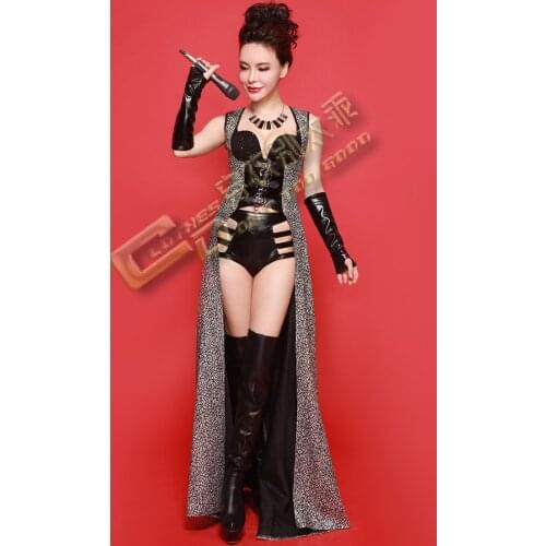 Female Singer Female Dj Costume Costumes Dust Coat Type Dress Gold Silver Shining Bright Red Elegant Bar nightclub dress