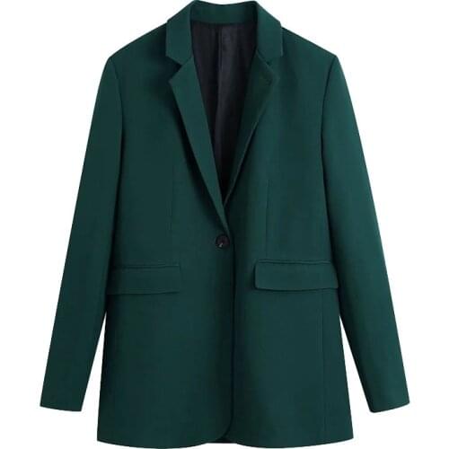 2021 New Women Fashion Office Wear Single Button Blazer Coat Vintage Long Sleeve Back Vents Female Outerwear Chic Veste