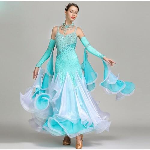 Women modern dance dress high-grade ballroom dance clothes standard ball dancing performance costumes waltz diamonds dress