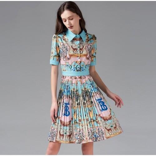 ZUOMAN Design Dress Summer Women Fashion Casual Pleated Vintage Dresses Short-sleeved Turn-down Collar Elegant Knee-length Dres