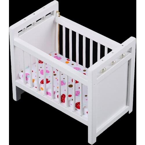 1:12 1:12 Dollhouse Miniature White Baby Bed Living Room Furniture Accessories Toys Kids Pretend Play Toy