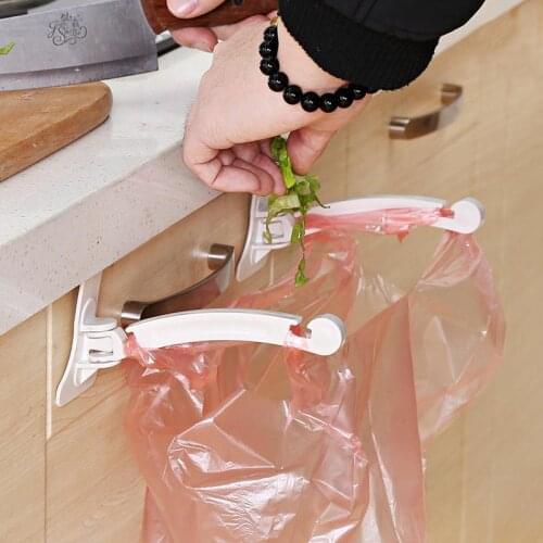 1Pair Hanging Garbage Bags Cabinet Plastic Bag Hook Trash Bag Holder Storage Organizer Rack for Kitchen Cabinets Doors
