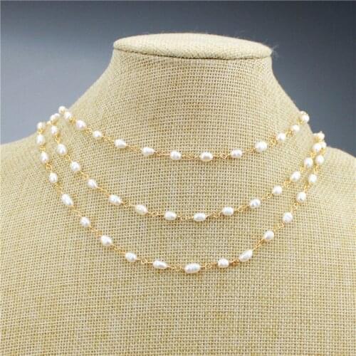 16inch 10pcs/lot New design freshwater pearl necklace,rosary chain component,popular plated chain pearl necklace cheap wholesale