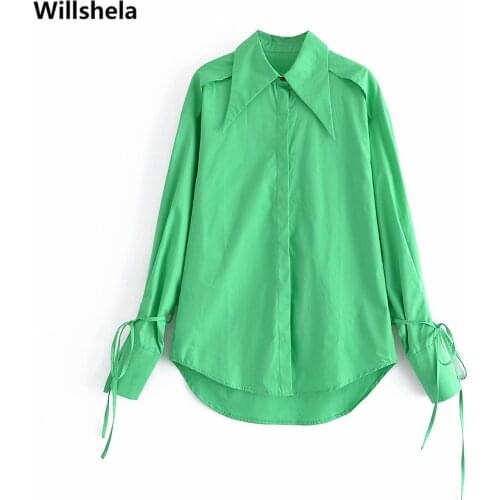 2021 Women Fashion Shirt Long Sleeves with Ribbons Casual Lapel Single-breasted Chic Lady Woman Long Shirt Button Up Tops