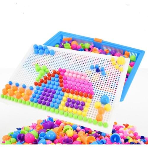296 Pieces/Set Box-packed Grain Mushroom Nail Beads Intelligent 3D Puzzle Games Jigsaw Board for Children Kids Educational Toys