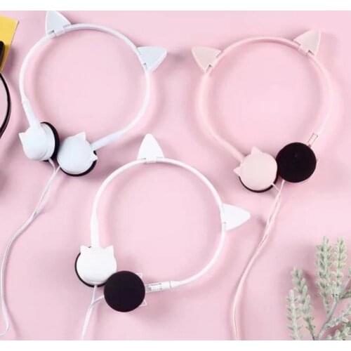 3.5mm Wired Cute Cat Ear Shape Headphone with Microphone Music Phone Headset