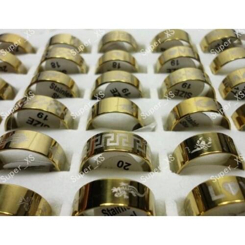 30Pcs Fashion Gold Stainless Steel Rings For Women Men Jewelry Whole Packs Lots LR046 free shipping