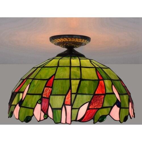40cm European Countryside Green Color Tiffany Multi-Color Glass Restaurant Bedroom Aisle Corridor Lobby Glass Ceiling Lamp