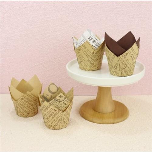 50 Pcs/set Retro Newspaper Style Cupcake Liner Baking Cup for Wedding Party Tulip Muffin Cupcake Paper Cup Oilproof Cake Wrapper
