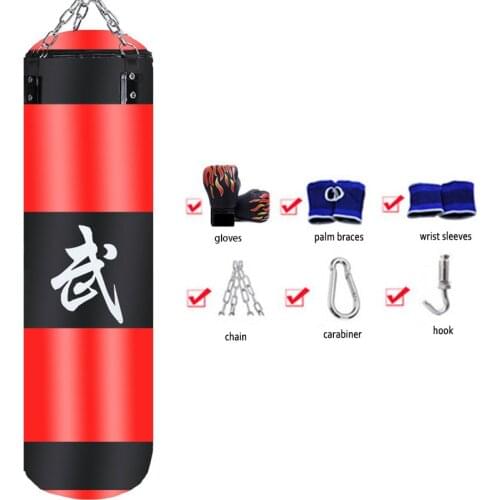 60/80/100/120cm Sandbag Thickened Canvas Punching Bag Muay Thai Training Empty Boxing Bags with Gloves Wraps Palm Sleeves Hook