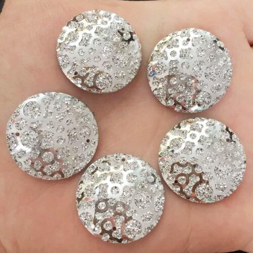 60pcs AB resin 25mm round Ore gem Flat back rhinestone appliques DIY Wedding 2 Hole ornament craft SF560