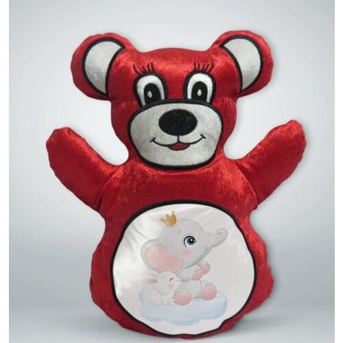 BK Gift Cute Elephant and Rabbit Design Red Teddy Bear Yastık-3