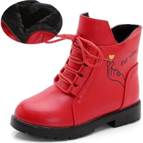 Girls Boots Childrens Winter Boots Shoes Waterproof Martin Boot Ankle For Kids Female Snow Fur Red Black