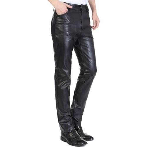 Genuine leather pants male goat tight leather pants straight slim windproof motorcycle denim edition