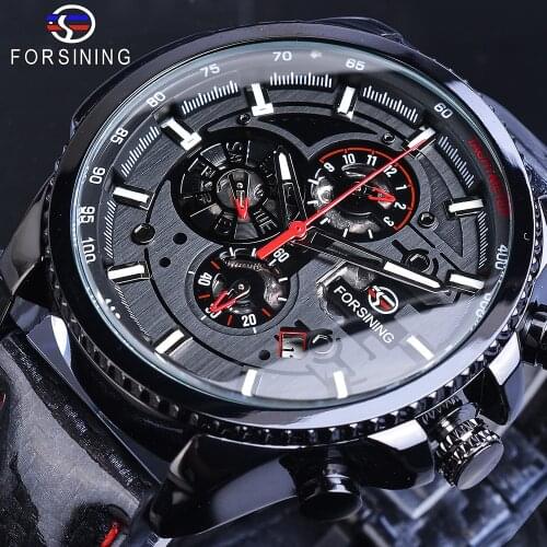 Forsining Automatic Mens Watch Racing Car Design Self Winding Calendar Polished Leather Sports Mechanical Clock Relojes Hombre